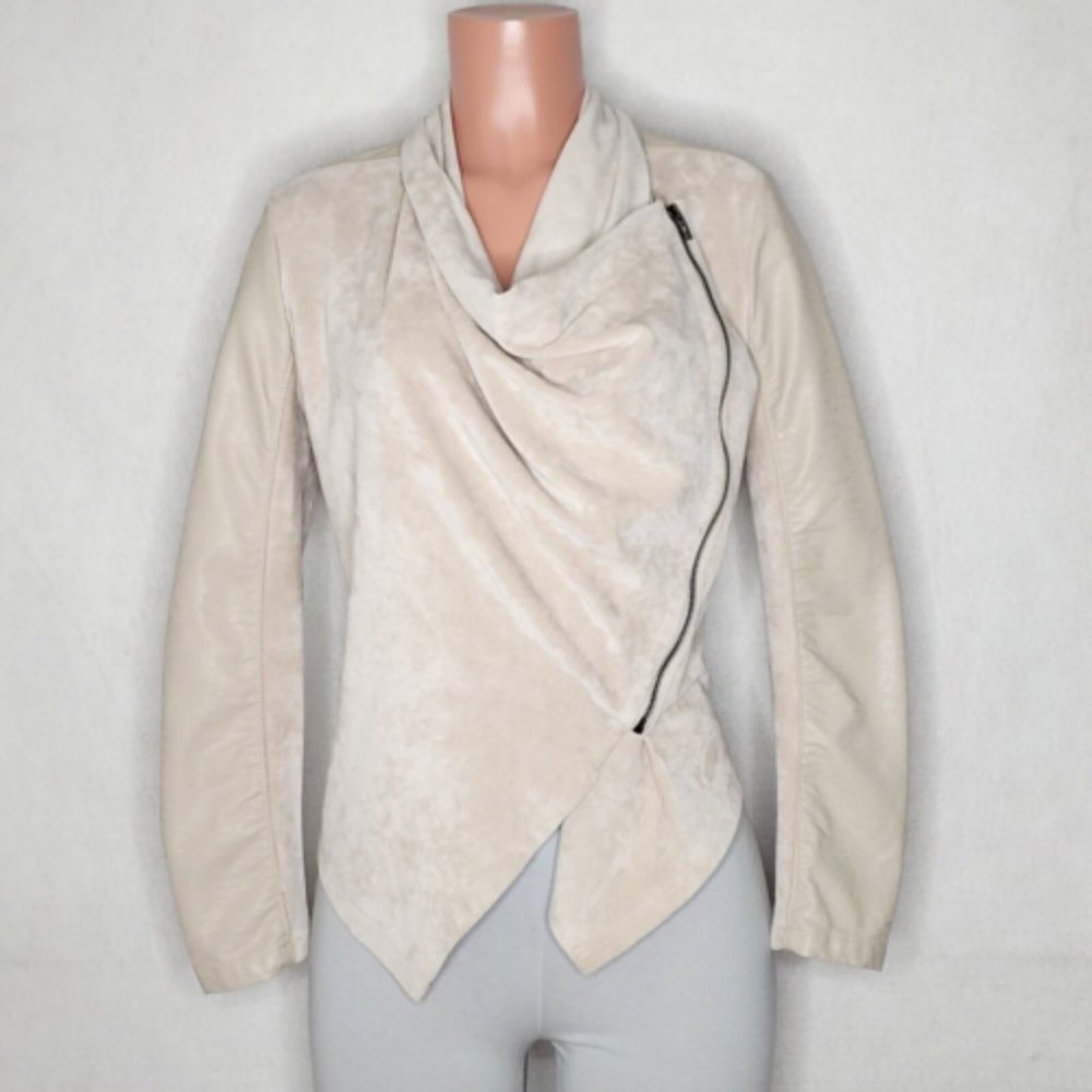 Blank NYC Faux Suede/Leather Moto Jacket XS or SM Beige Taupe Asymmetrical Zip